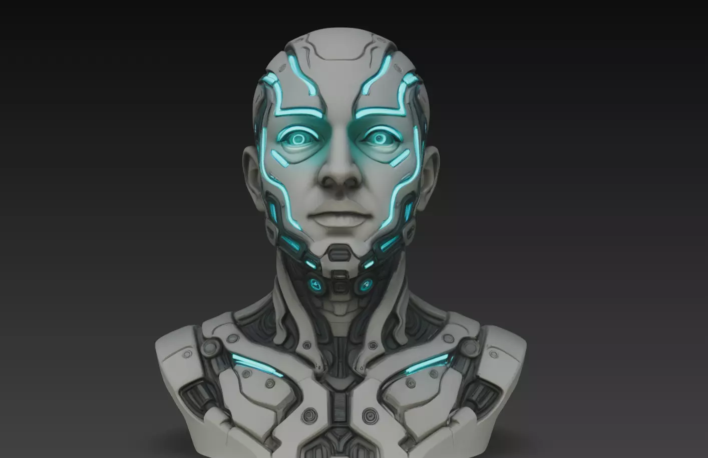 Cybernetic Android Bust STL Futuristic Sci-Fi Robot 3D print model