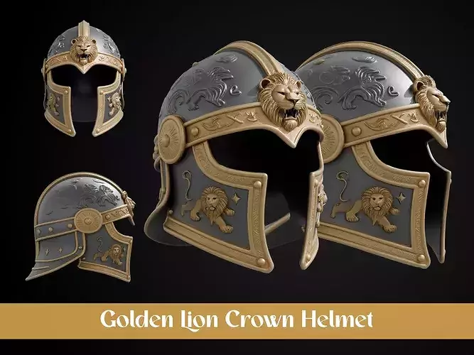 Stylized Royal Knight Dominion Helmet - Golden Lion Crown