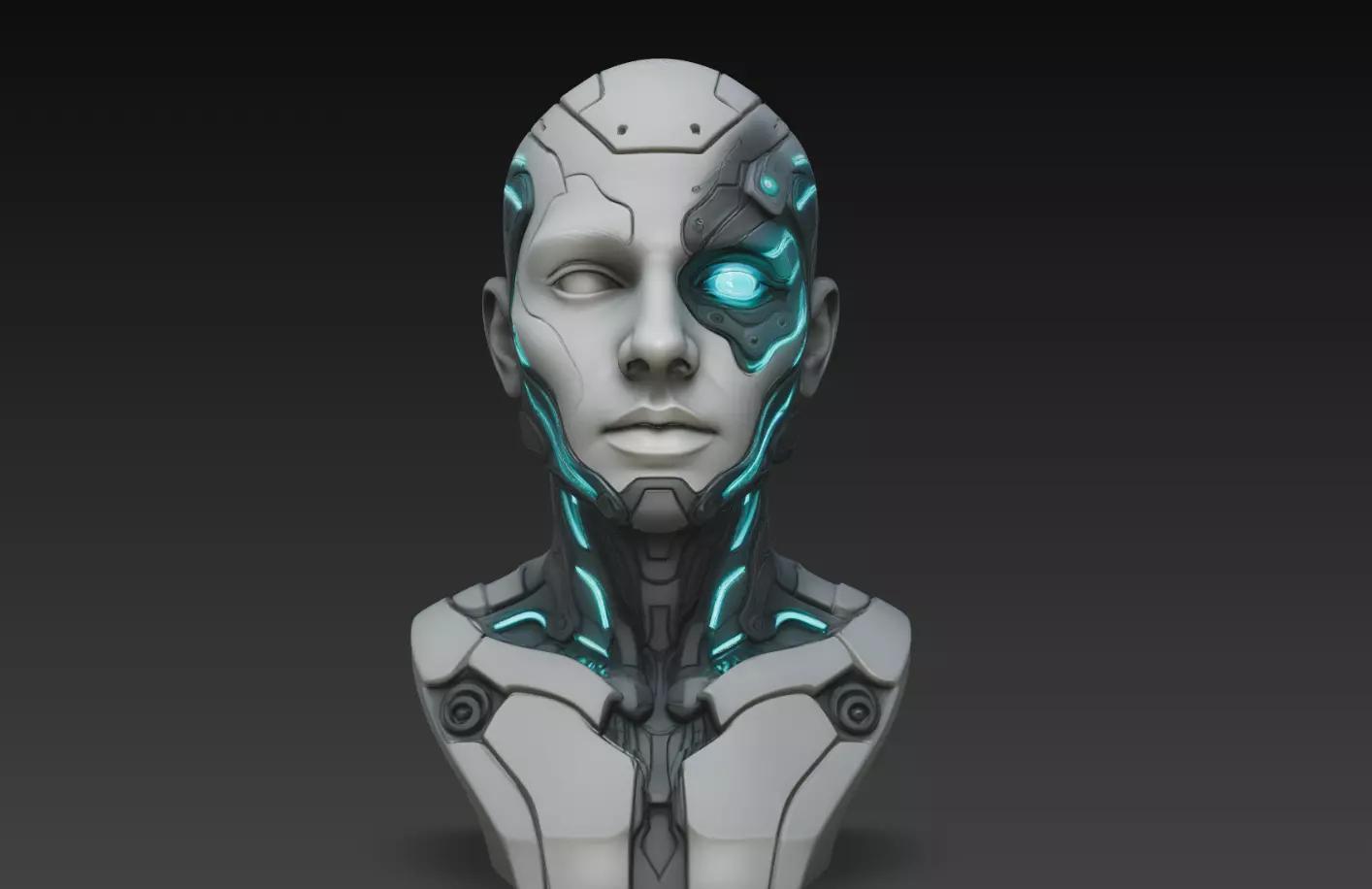 Cybernetic Android Bust STL Sci Fi Robot 3D print model