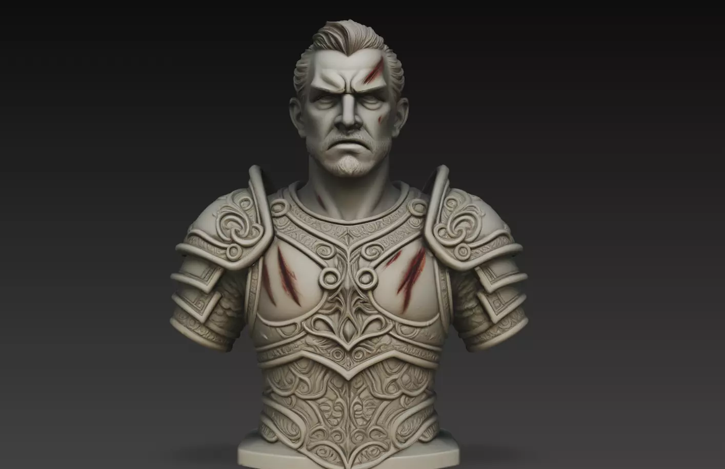 Battle Scar Knight Bust STL Fantasy Warrior 3D print model