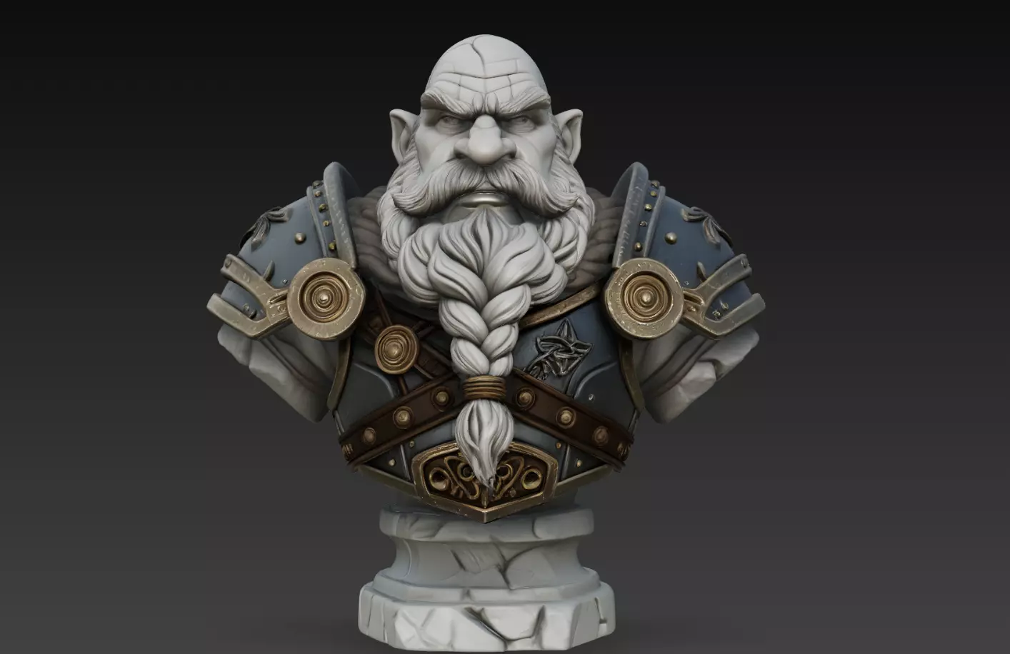 Dwarf King Bust STL Fantasy Warrior Sculpture 3D print model