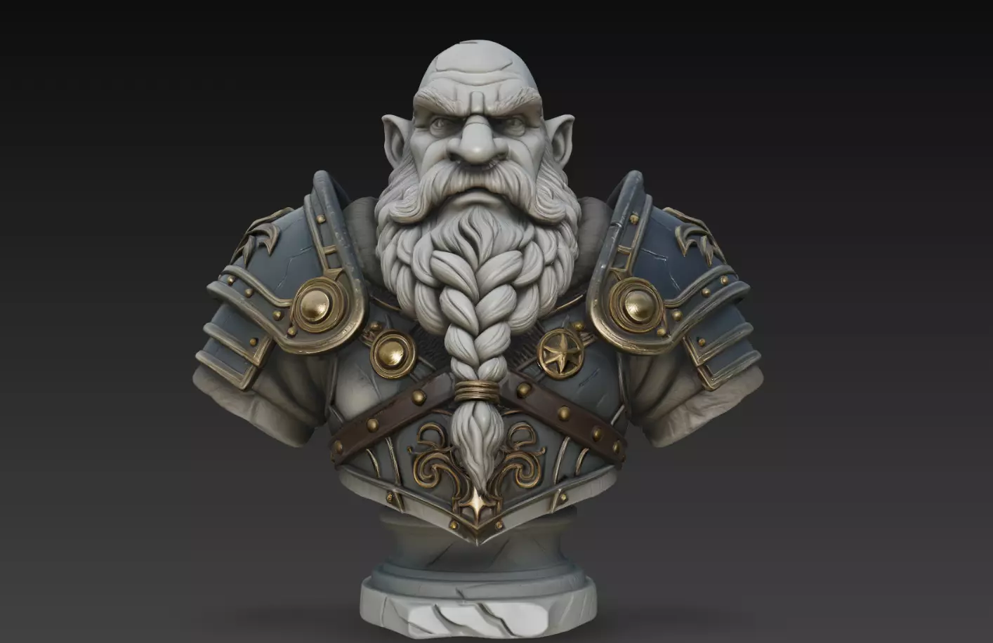 Dwarven Guardian Bust STL Fantasy Armor Sculpture 3D print model