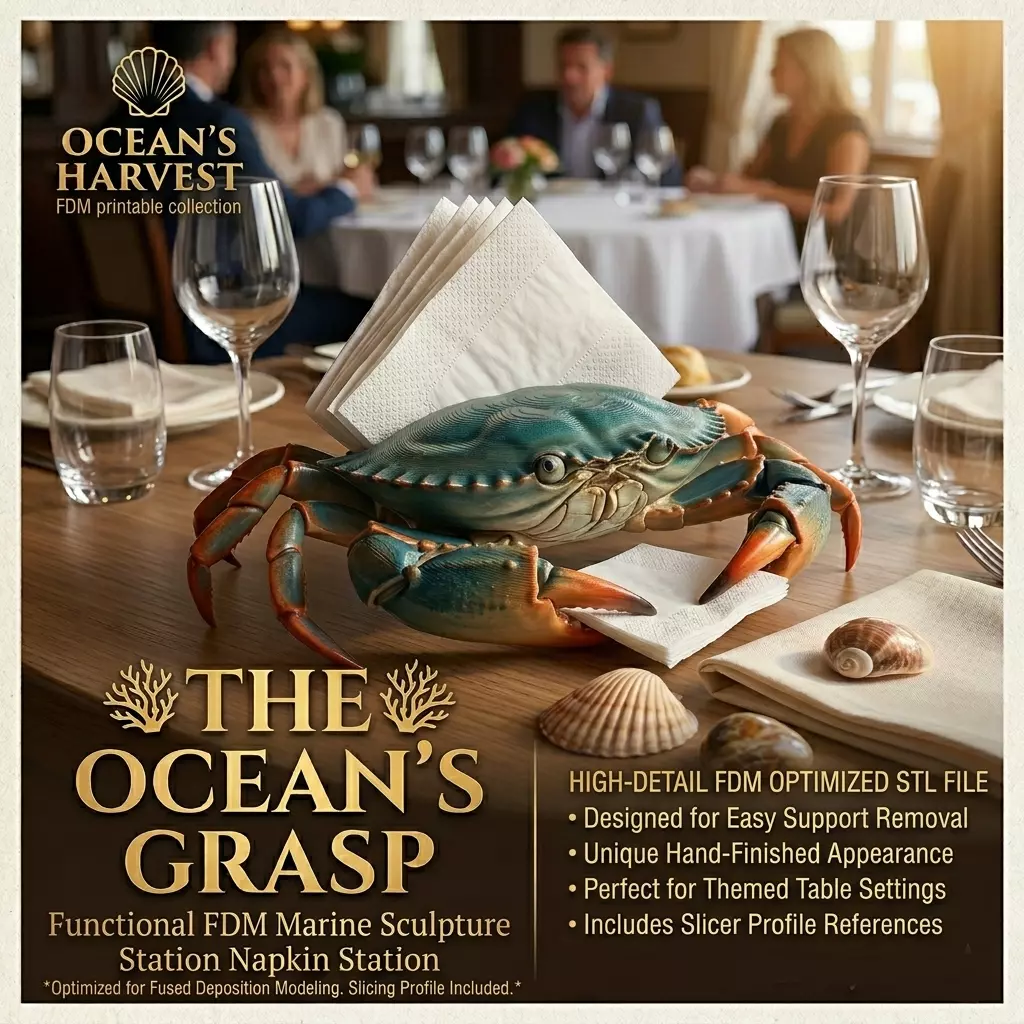 Crab Napkin Holder STL File-Seafood Restaurant Desk Accessory 3D print model