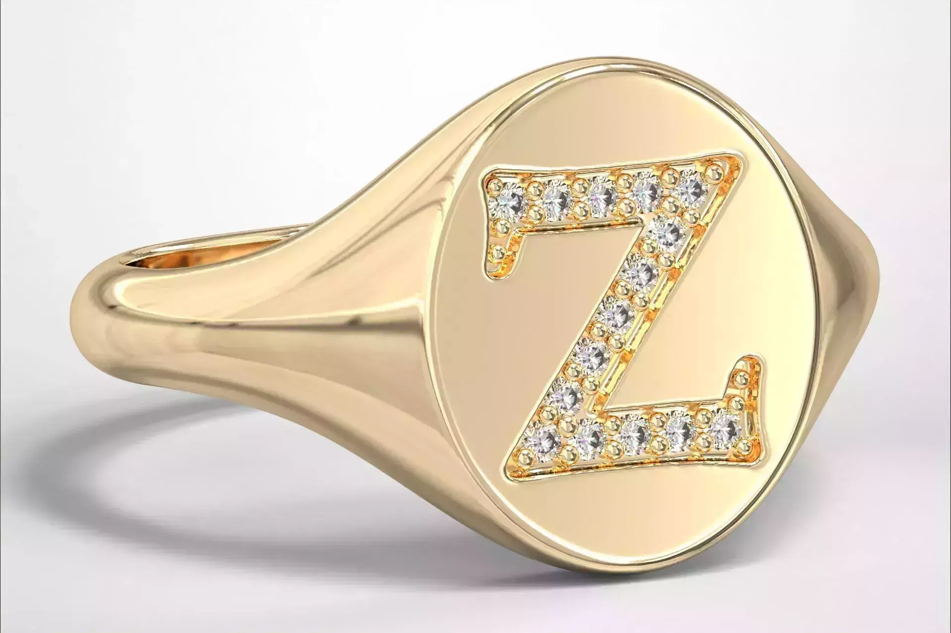 Z Monogram Small Finger Ring Oval Signet Chevalier Ring 3D print model