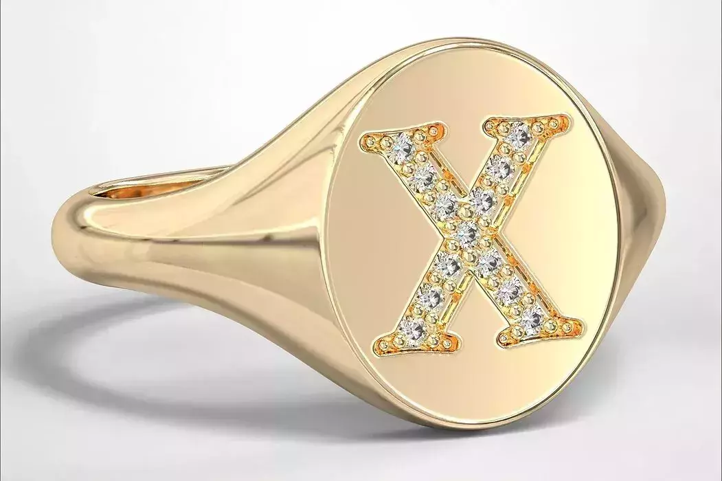 X Monogram Small Finger Ring Oval Signet Chevalier Ring 3D print model