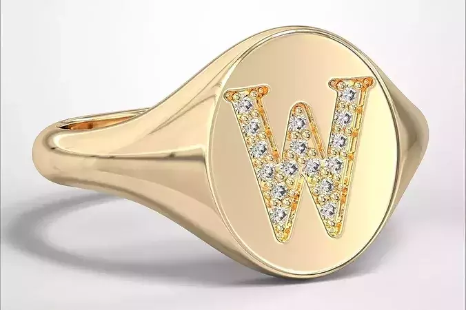 W Monogram Small Finger Ring Oval Signet Chevalier Ring