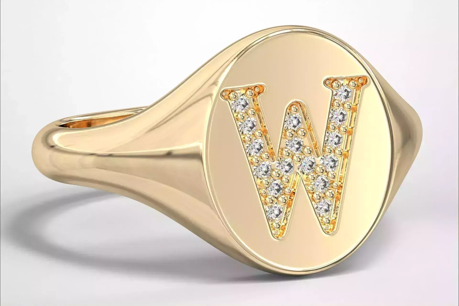 W Monogram Small Finger Ring Oval Signet Chevalier Ring 3D print model