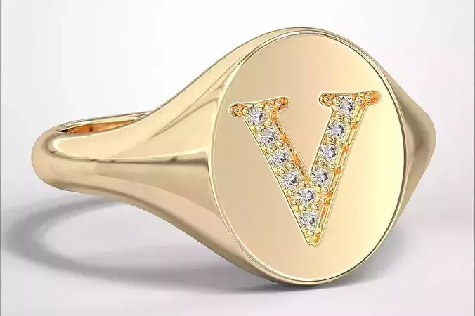 V Monogram Small Finger Ring Oval Signet Chevalier Ring