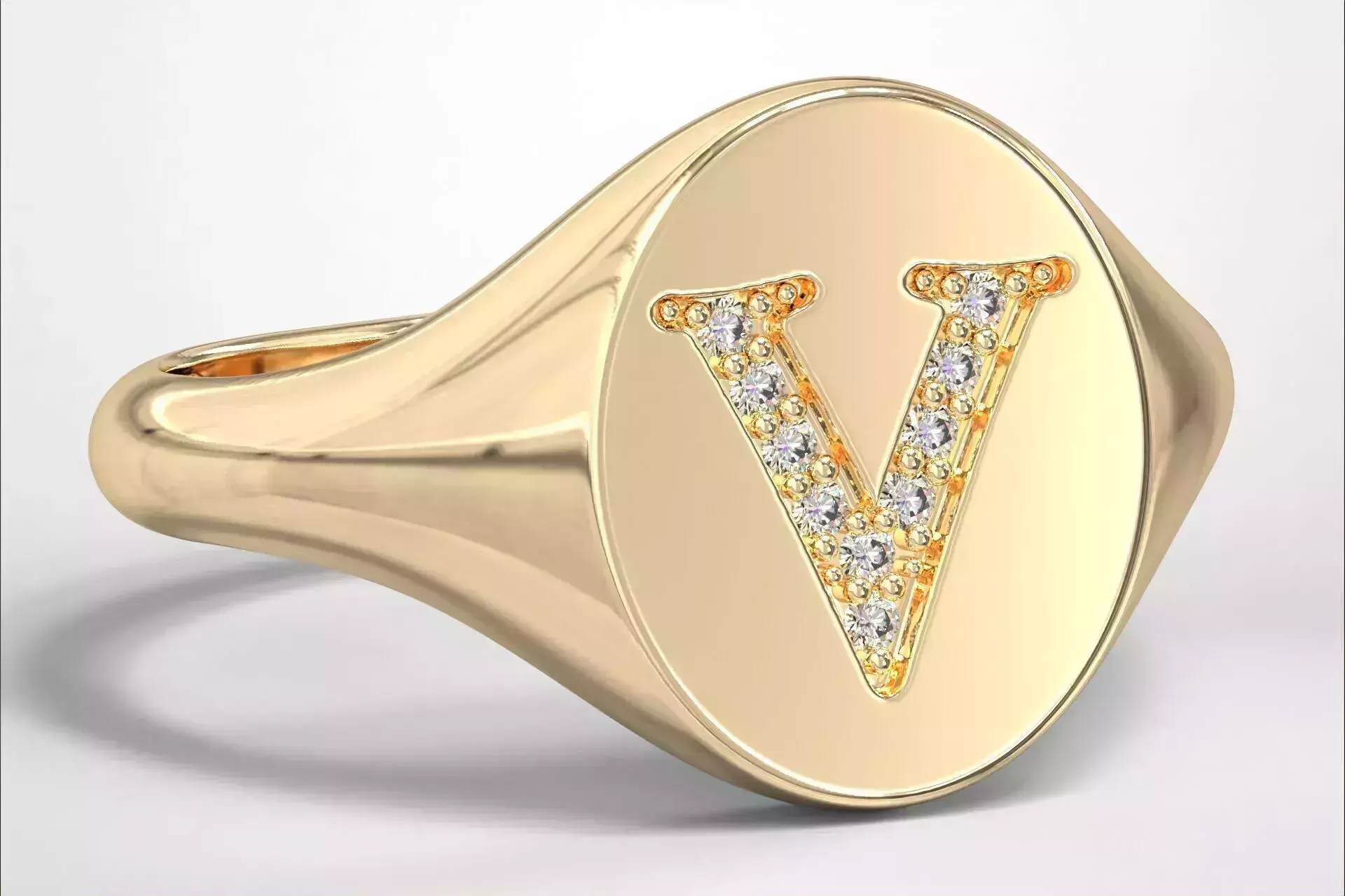 V Monogram Small Finger Ring Oval Signet Chevalier Ring 3D print model