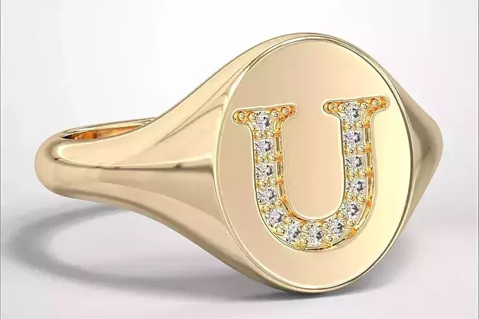 U Monogram Small Finger Ring Oval Signet Chevalier Ring
