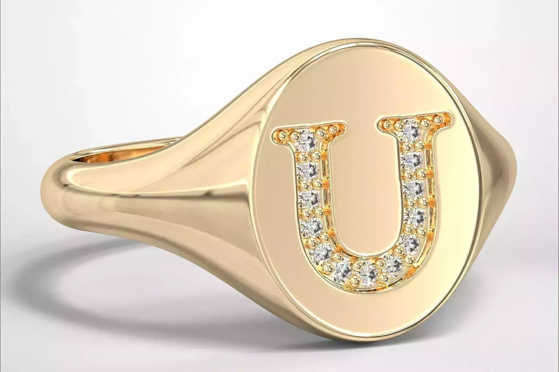 U Monogram Small Finger Ring Oval Signet Chevalier Ring 3D print model