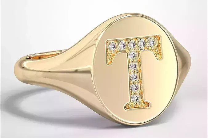 T Monogram Small Finger Ring Oval Signet Chevalier Ring 