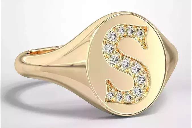 S  Monogram Small Finger Ring Oval Signet Chevalier Ring 