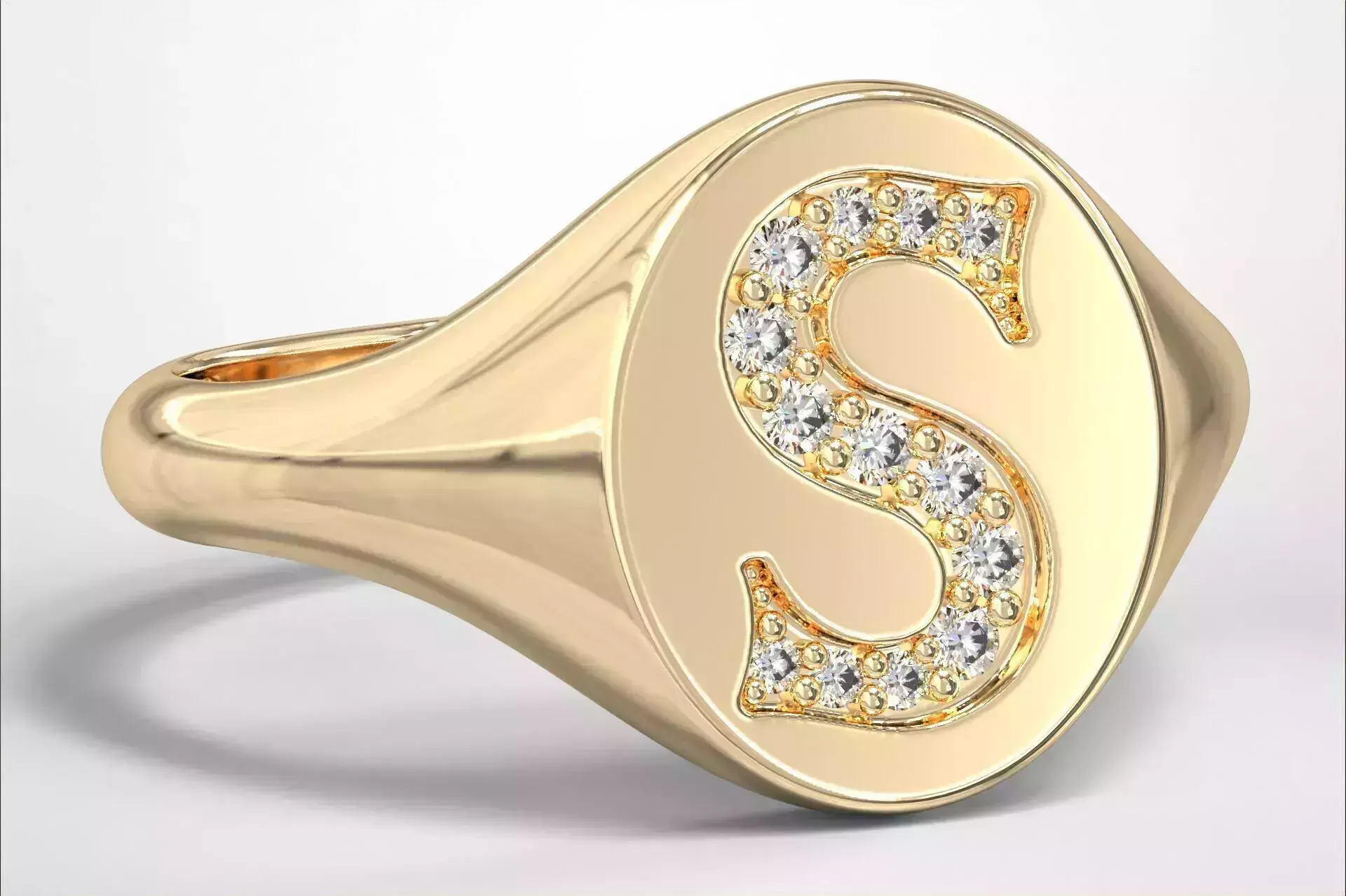 S Monogram Small Finger Ring Oval Signet Chevalier Ring 3D print model