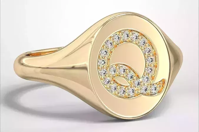 Q Monogram Small Finger Ring Oval Signet Chevalier Ring 