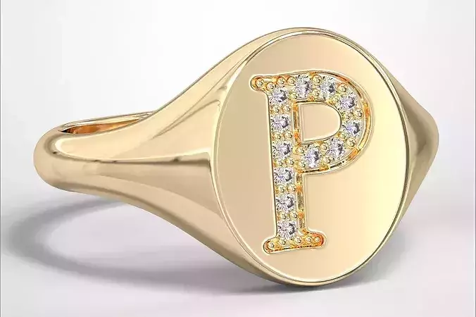 P Monogram Small Finger Ring Oval Signet Chevalier Ring 