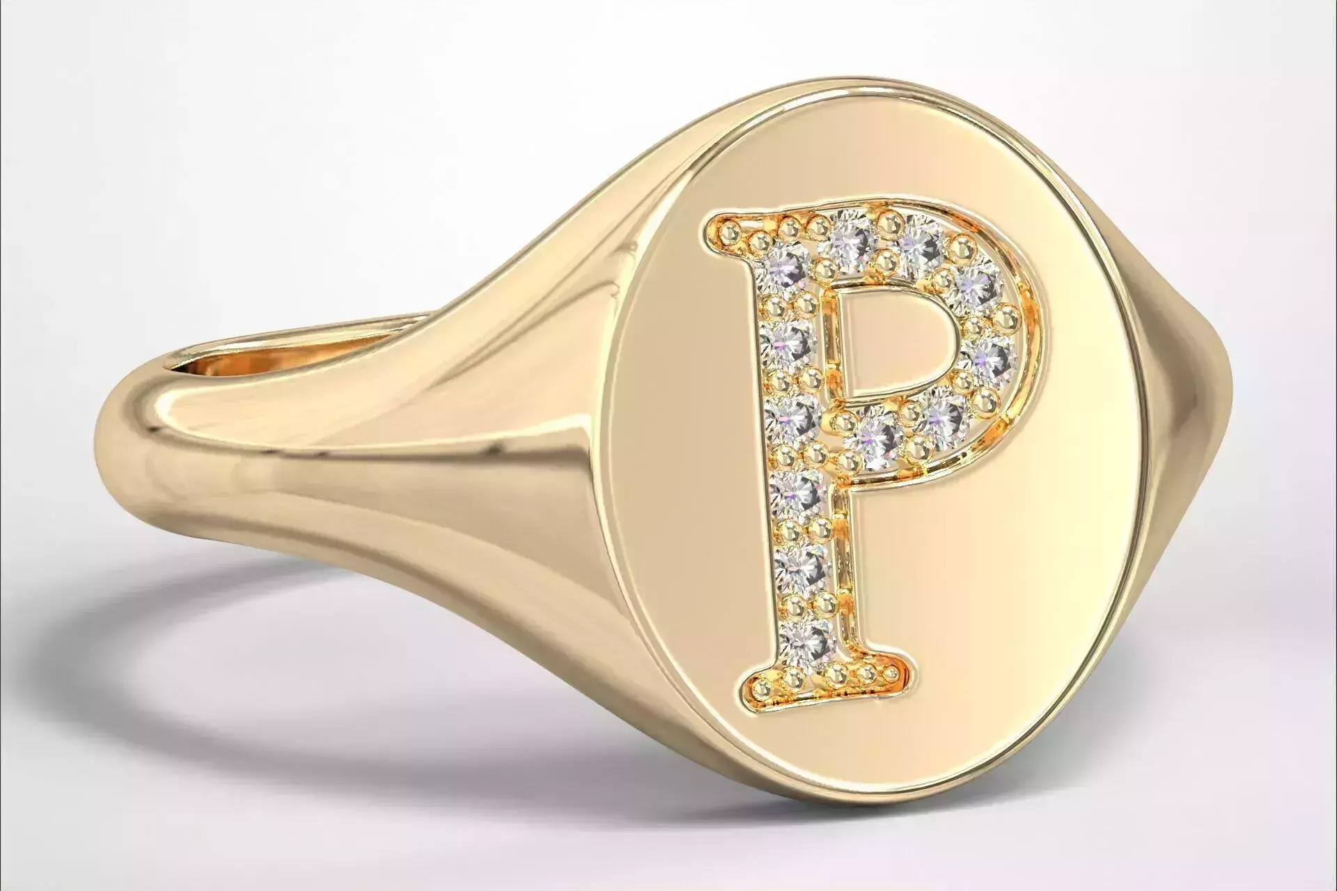 P Monogram Small Finger Ring Oval Signet Chevalier Ring 3D print model