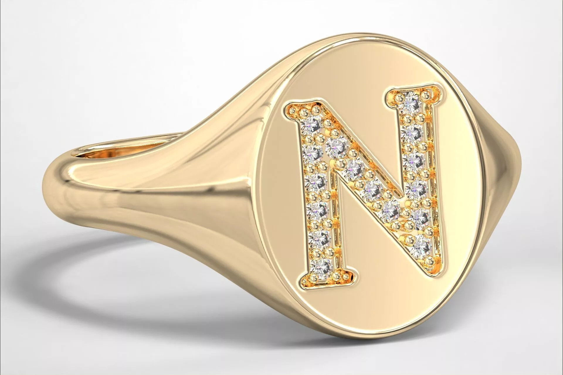 N Monogram Small Finger Ring Oval Signet Chevalier Ring 3D print model