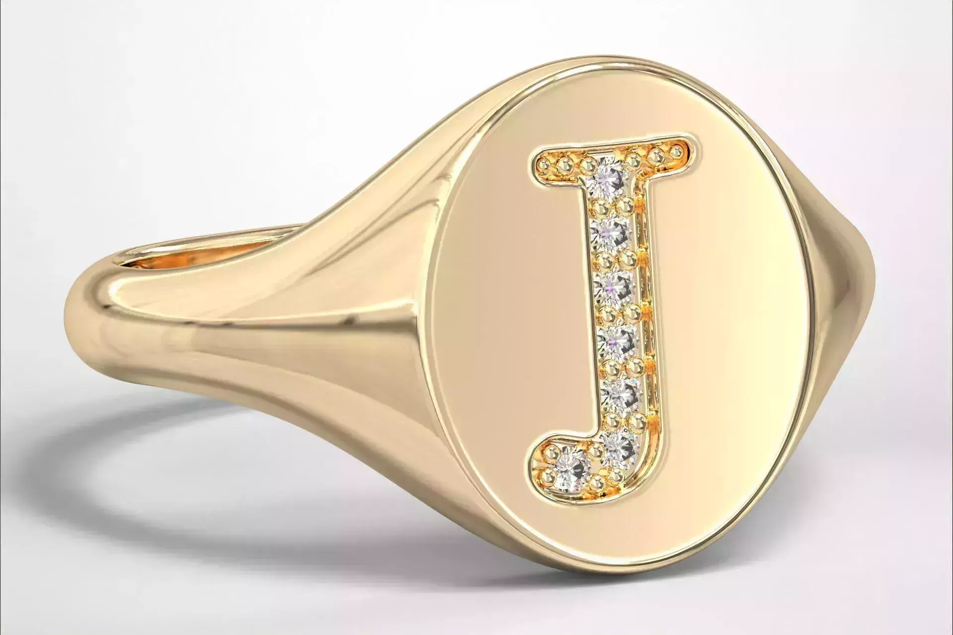 J Monogram Small Finger Ring Oval Signet Chevalier Ring 3D print model