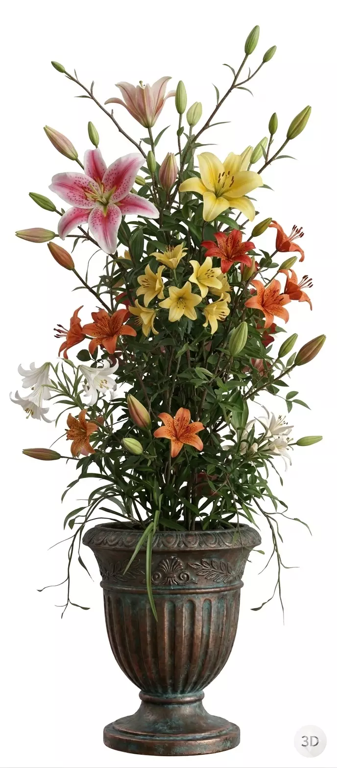 Mixed Lilies Vase 3D Model 3D print model