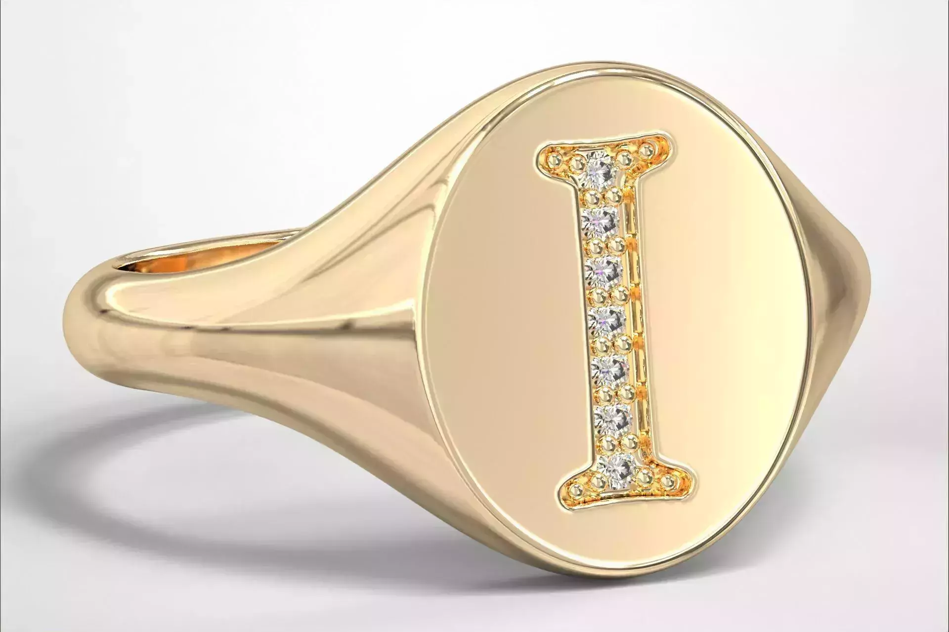 I Monogram Small Finger Ring Oval Signet Chevalier Ring 3D print model