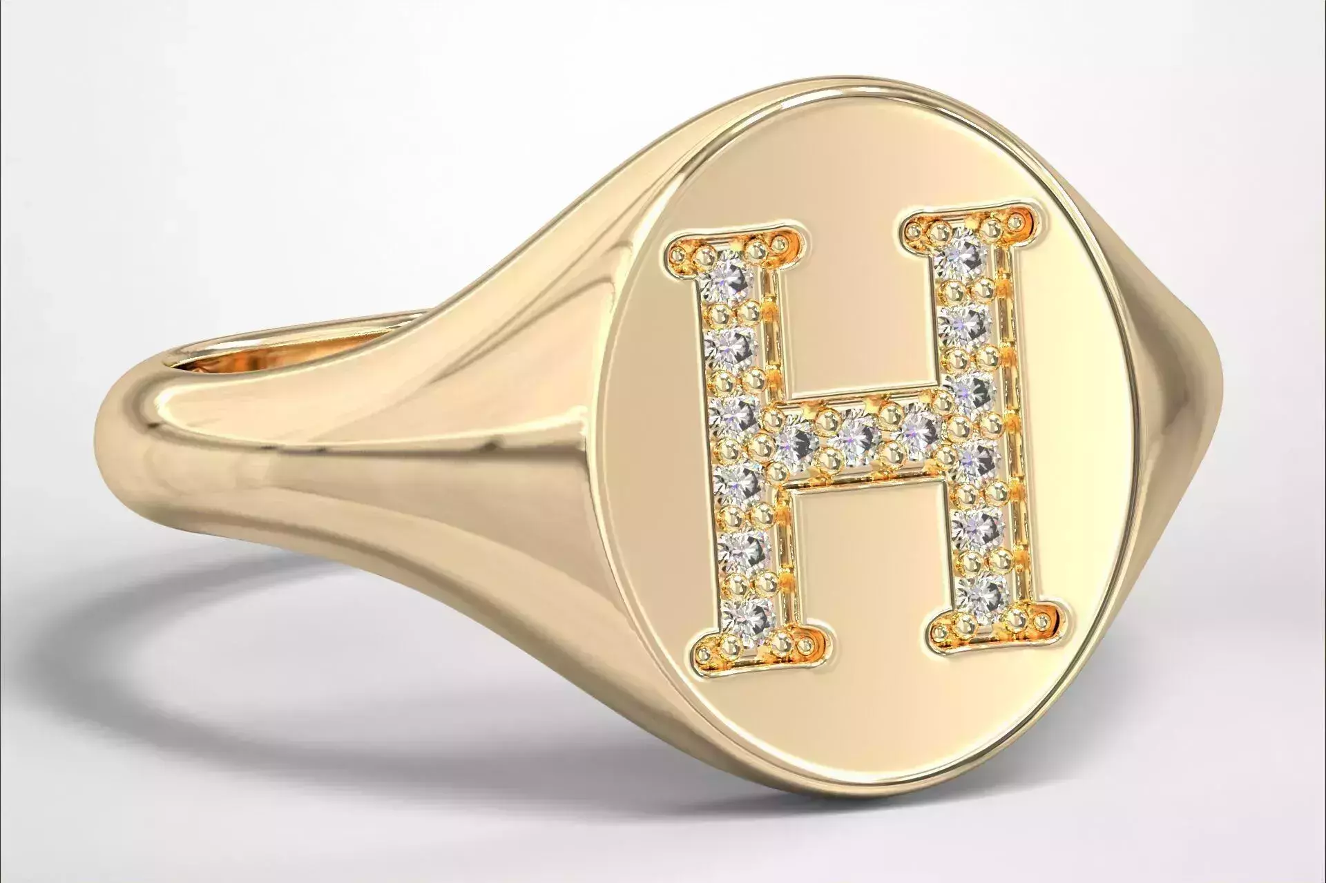 H Monogram Small Finger Ring Oval Signet Chevalier Ring 3D print model