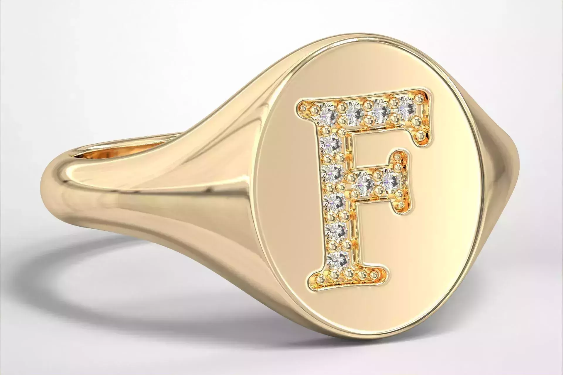 F Monogram Small Finger Ring Oval Signet Chevalier Ring 3D print model
