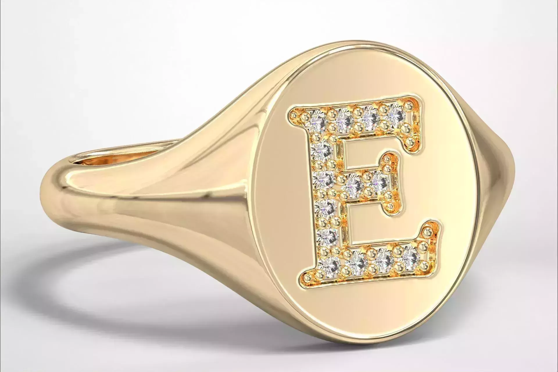 E Monogram Small Finger Ring Oval Signet Chevalier Ring 3D print model