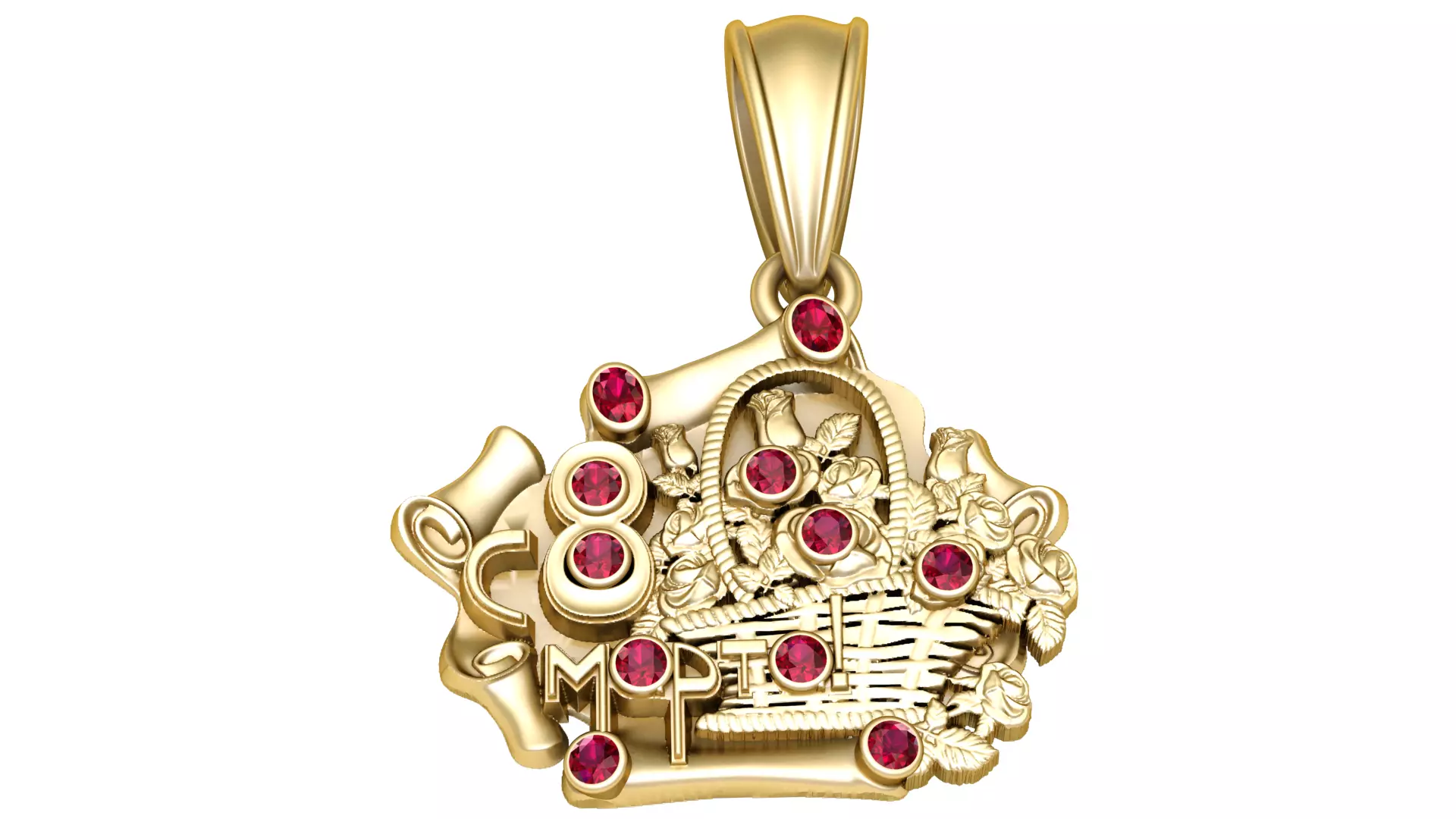 Luxury Mothers Day Basket Pendant with Ruby Stones 3D print model