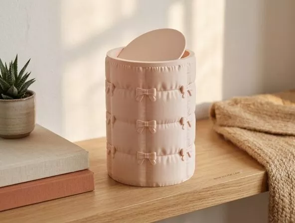 Bow Puffer Trash Can with Quilted Texture Free 3D print model