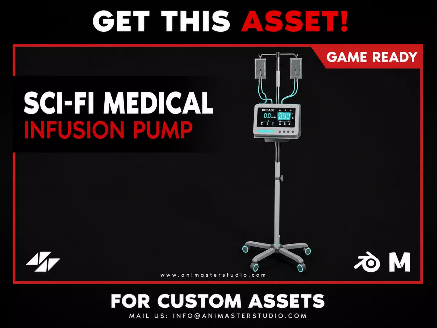 Sci-Fi Medical Infusion Pump Stand Low-poly 3D model