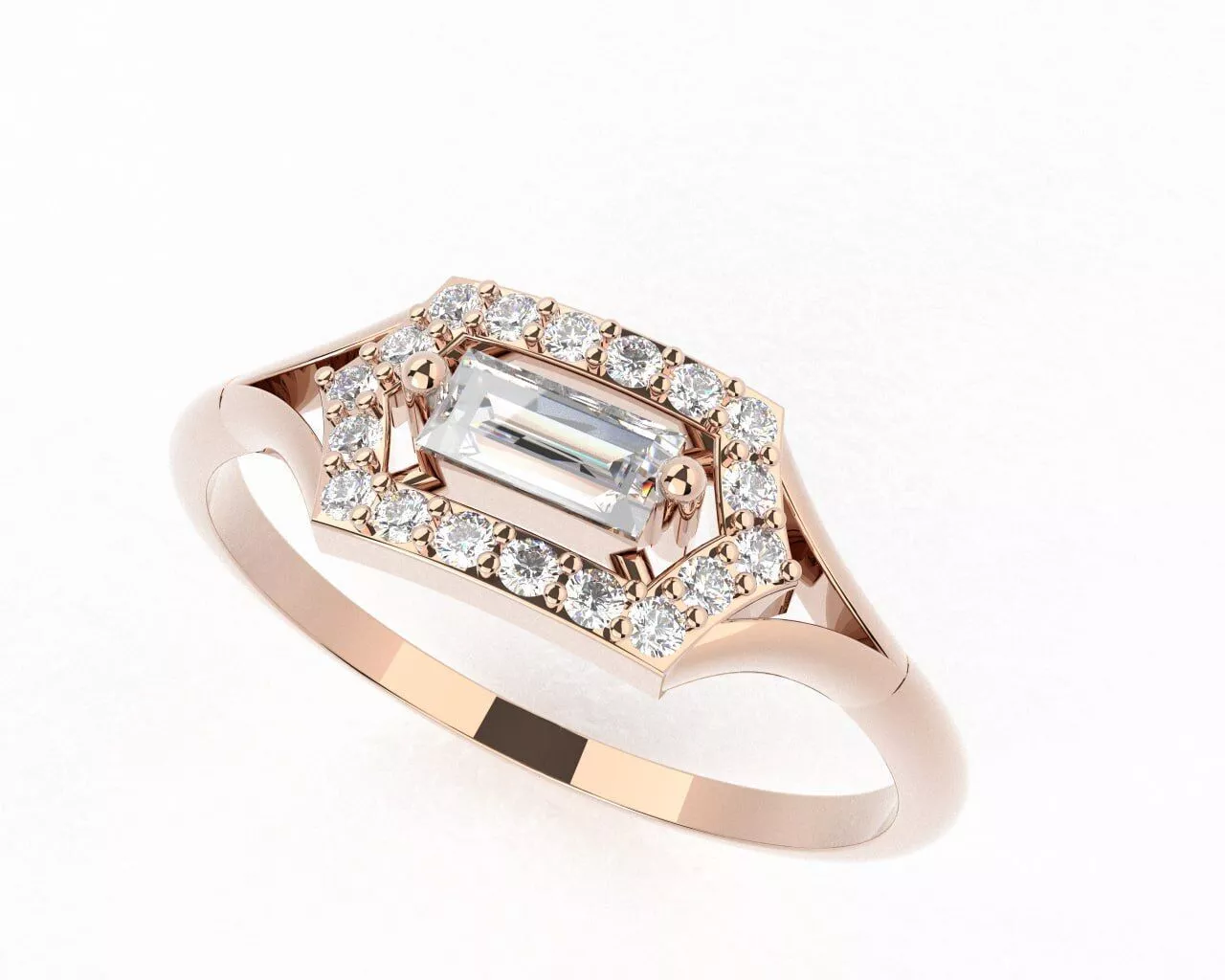 Woman diamond baguette ring 3D print model 3D print model