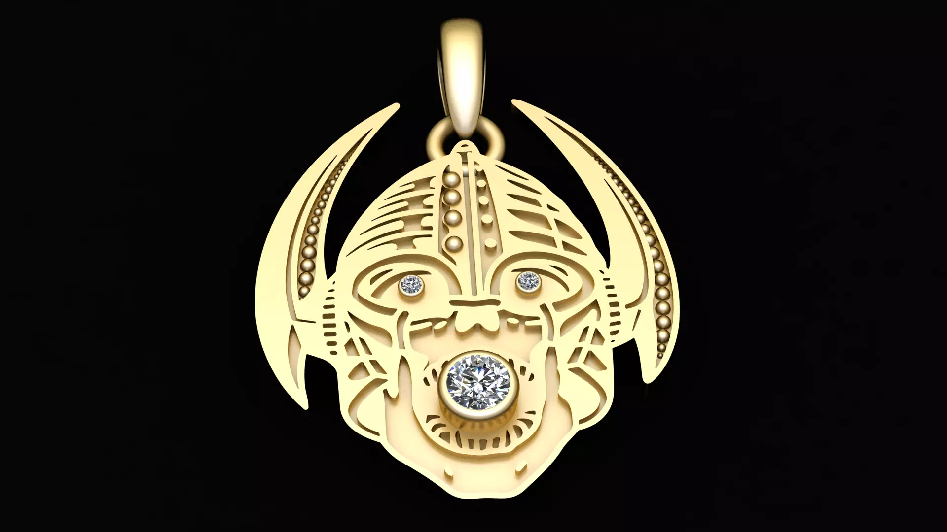 Viking Warrior Helmet Pendant 14k Gold Iced Out Norse Warrior 3D print model