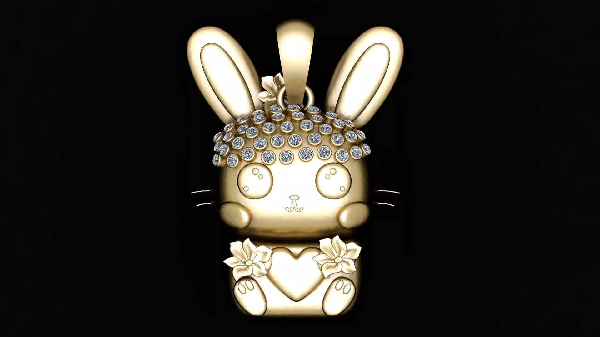 Iced Out Bunny Pendant Gold Cartoon Rabbit charm 3D print model