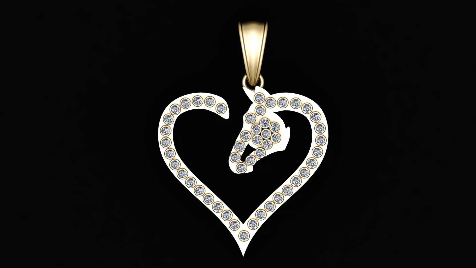 Horse Head Heart Pendant Diamond Equestrian Jewelry 3D print model