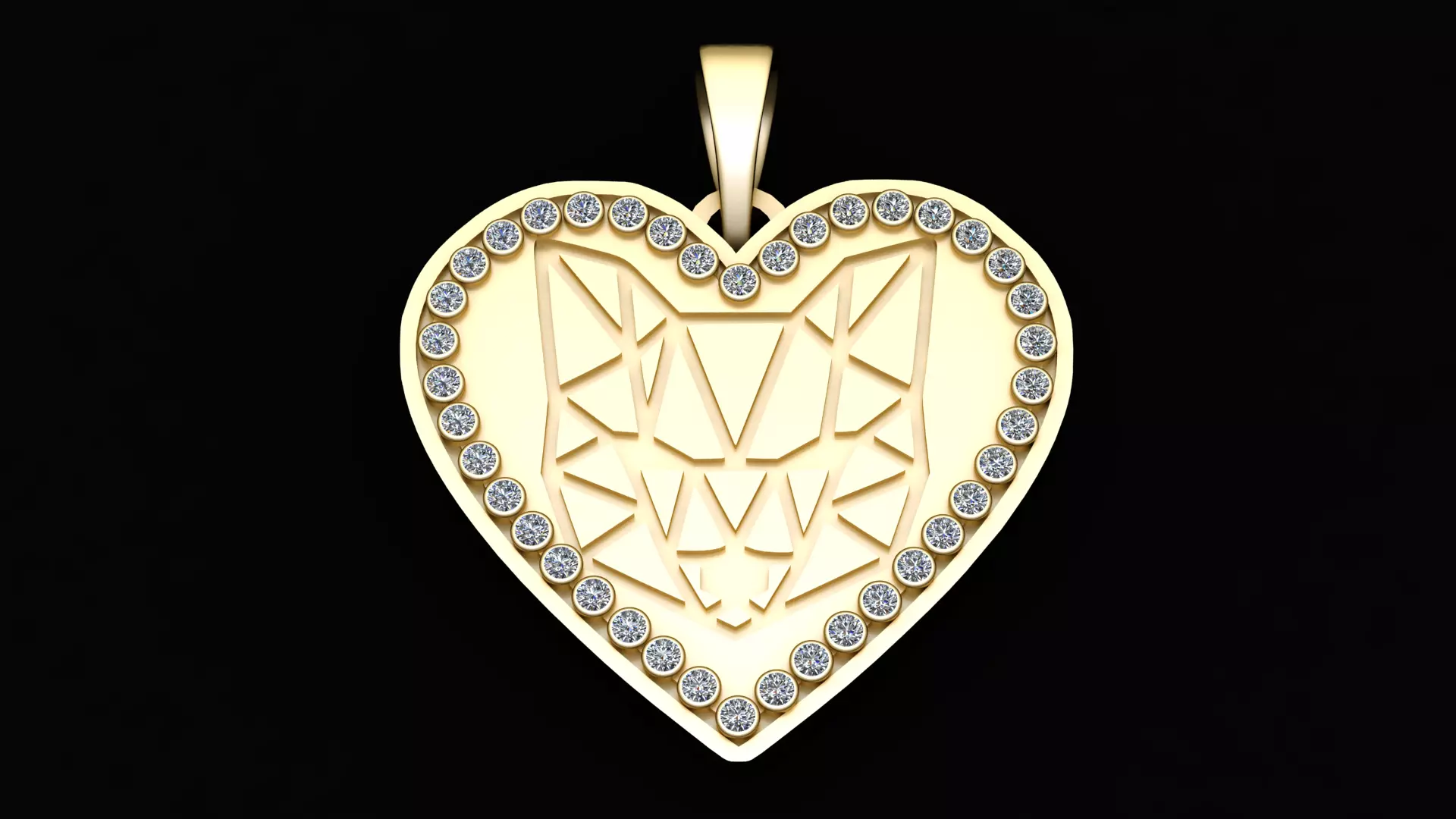 Geometric Wolf Heart Medallion Iced Out 3D Printable Pendant 3D print model