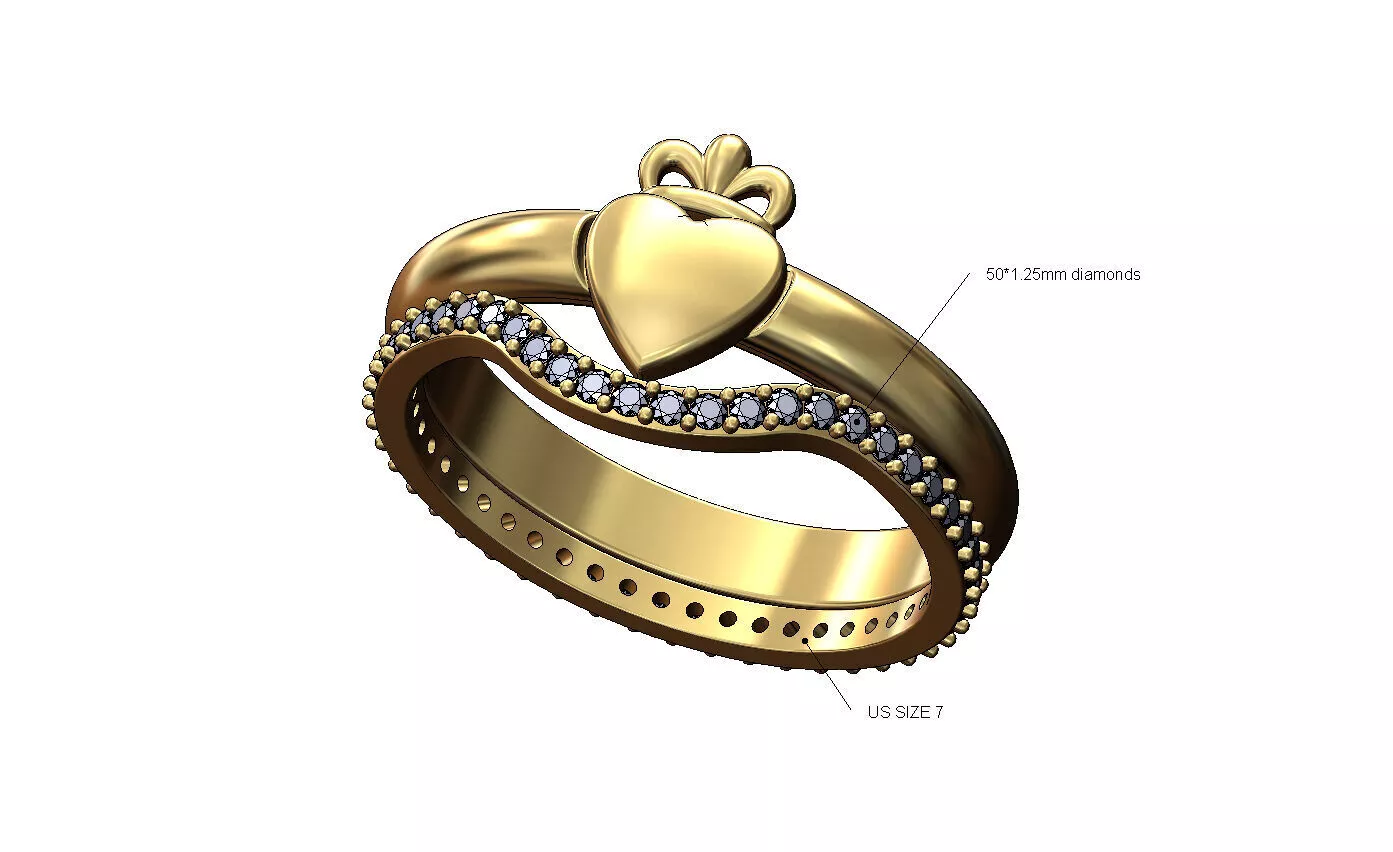 Curved eternity guard crown heart ring US size 7 3D print model