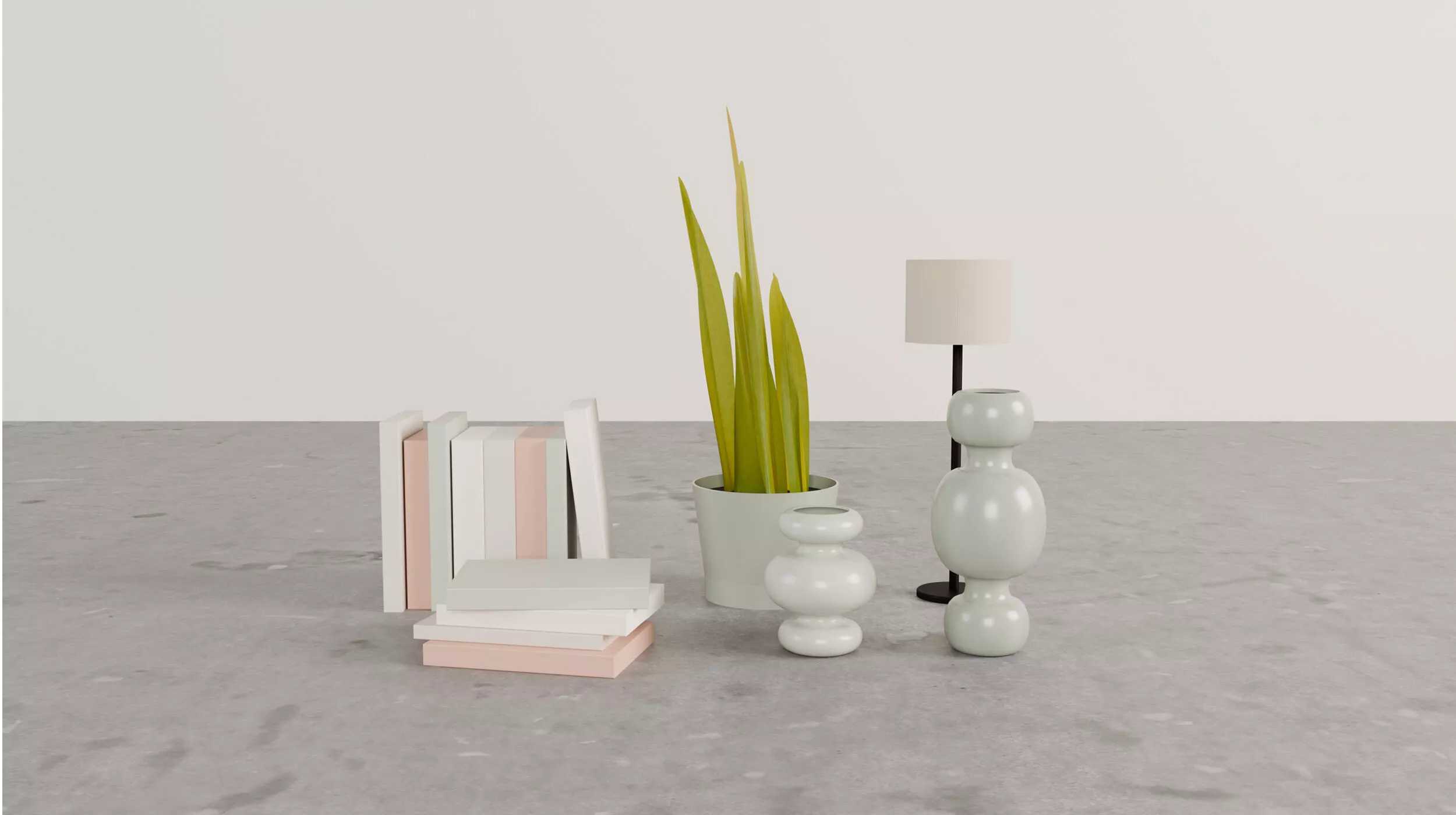 Scandinavian Decor Pack Books Vases Plant Lamp Blender FBX OBJ 3D model