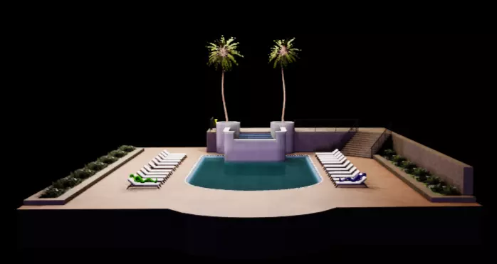 Luxury Resort Swimming Pool Area 3D Poolside Scene Low-poly 3D model