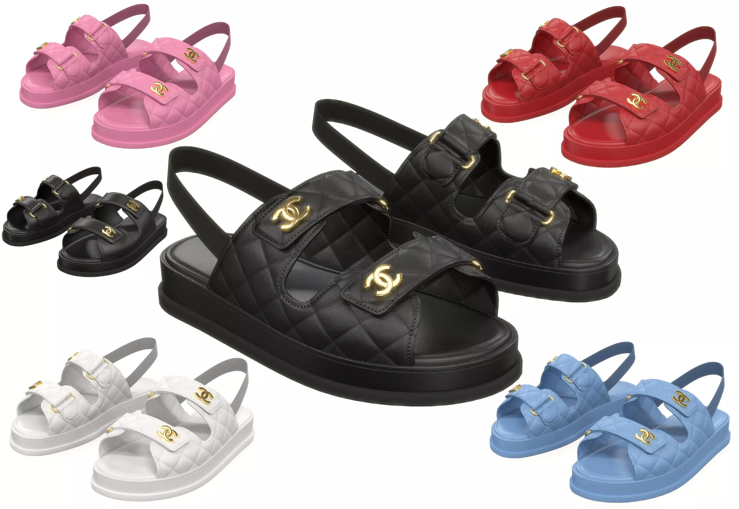 Sandals and Slippers Quilted Lambskin Low-poly 3D model