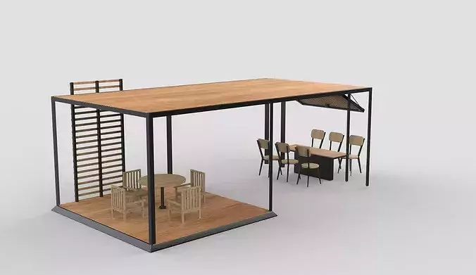 Outdoor dining area 3D model 4