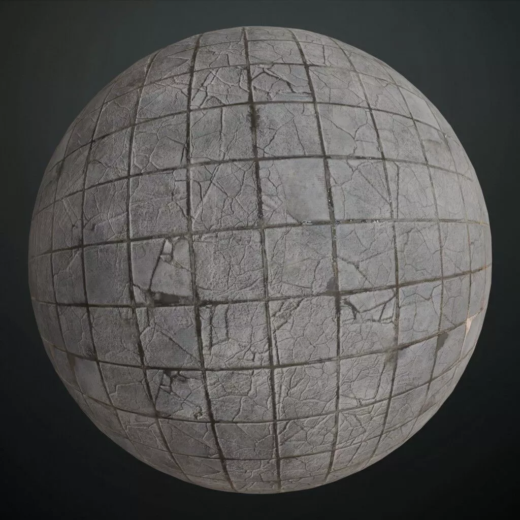 Realistic Broken Tile with Puddle and Cracks PBR Seamless Texture