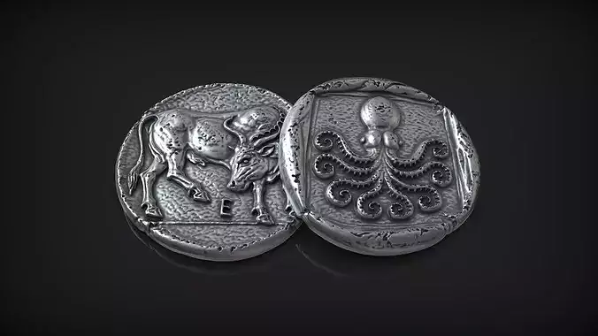 Ancient Greek Coin Bull and Octopus Silver Coin Replica