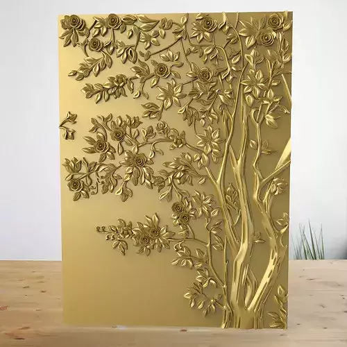 3D Tree Relief Panel Model for CNC Wood Carving and 3D Print STL