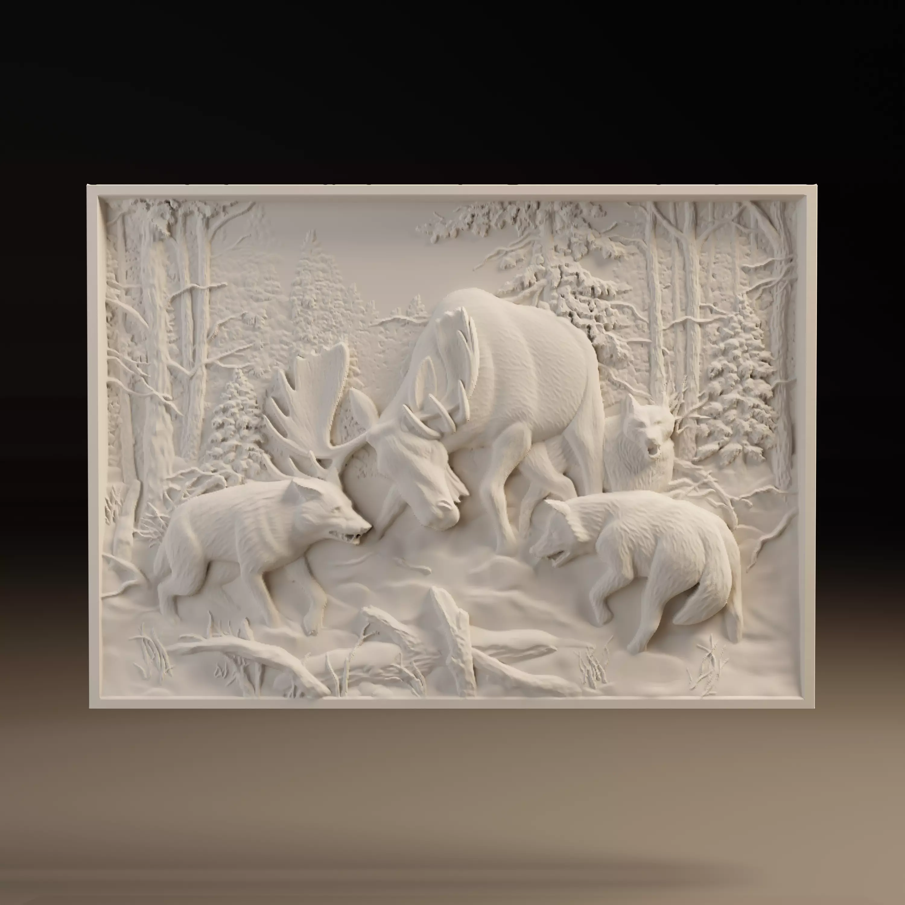Moose Wolves Relief CNC STL Wildlife Forest Carving Panel 3D print model