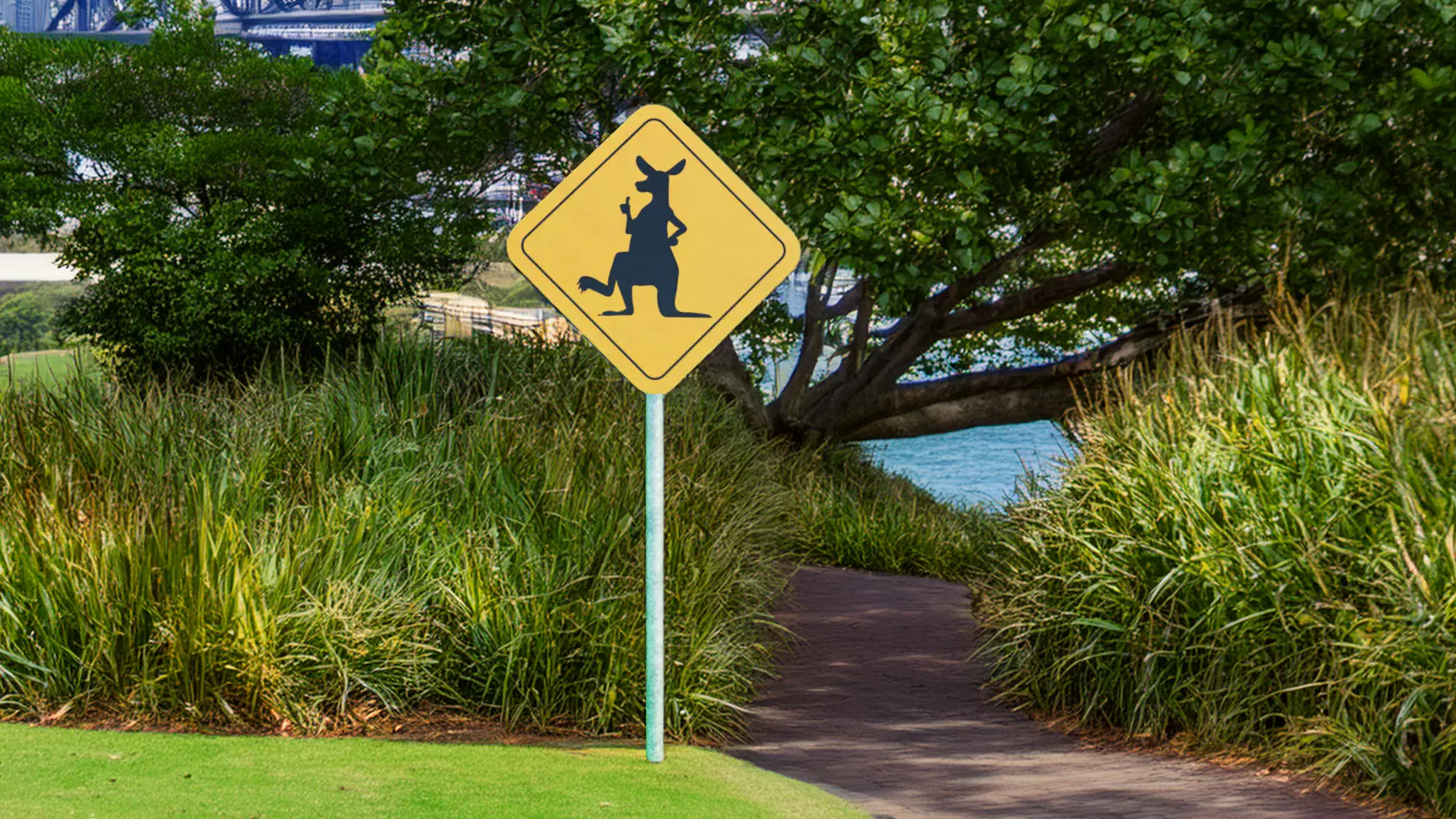 Kangaroo Crossing Low Poly Road Sign Game Ready 3D Model Free low-poly 3D model
