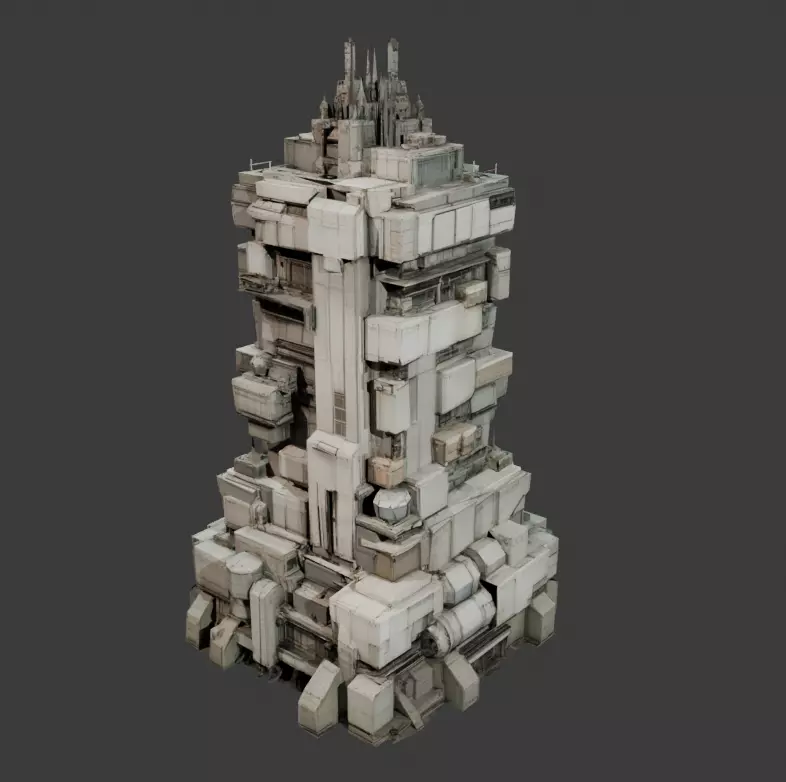 Dystopian tall building Low-poly 3D model