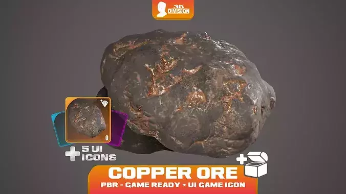 Copper Ore and  5 Loot Icons - PBR Game Ready - LOW POLY