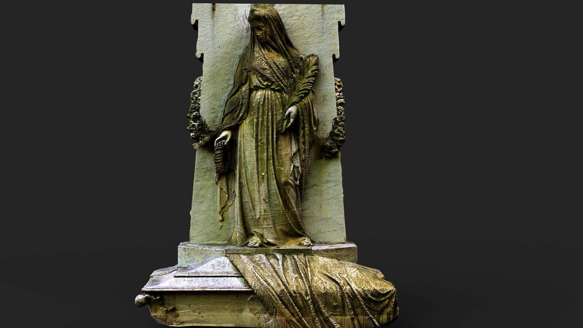graveyard stone nymph wall monument PBR photogrammetry Low-poly 3D model