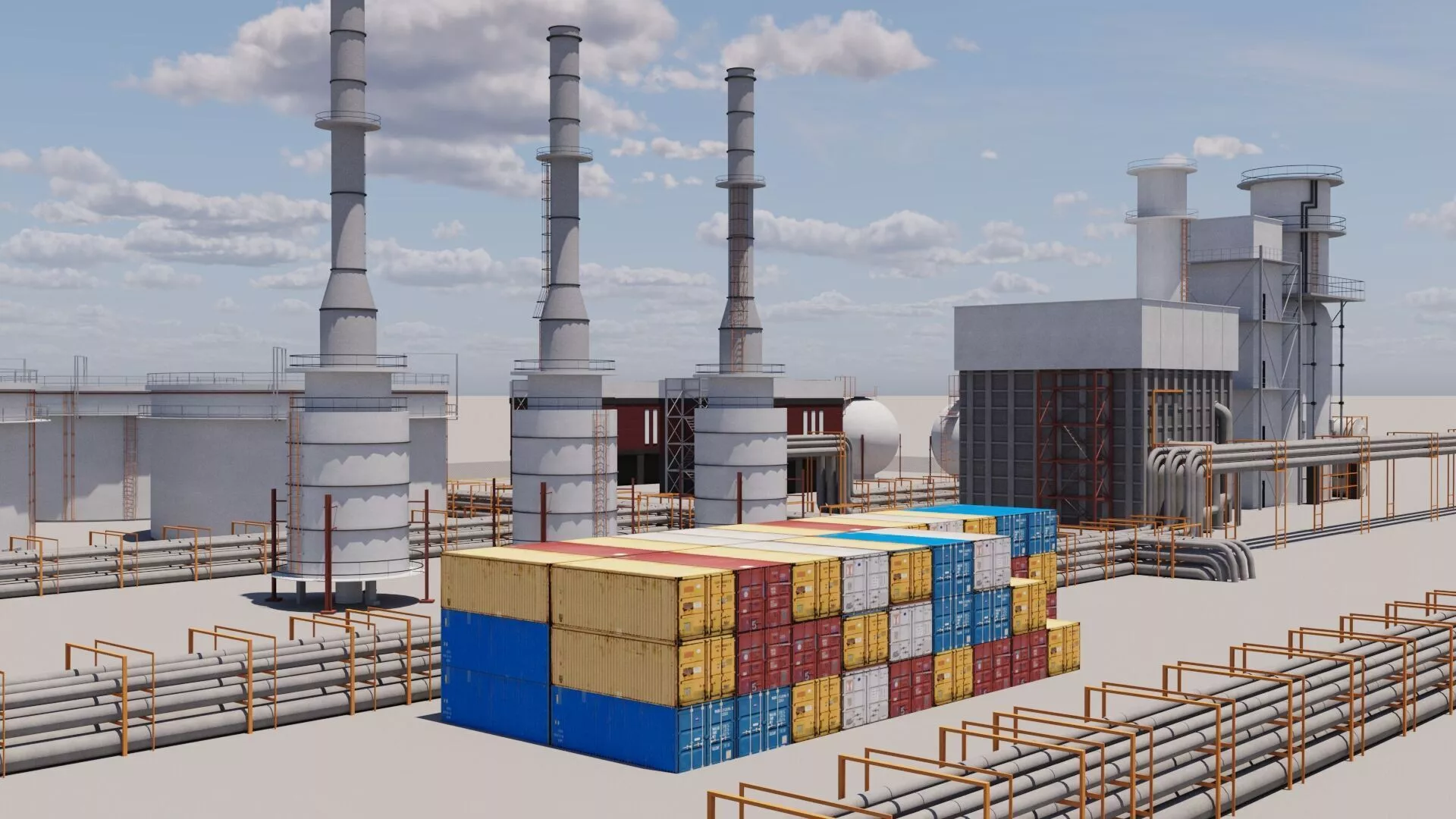 Refinery Low-poly 3D model